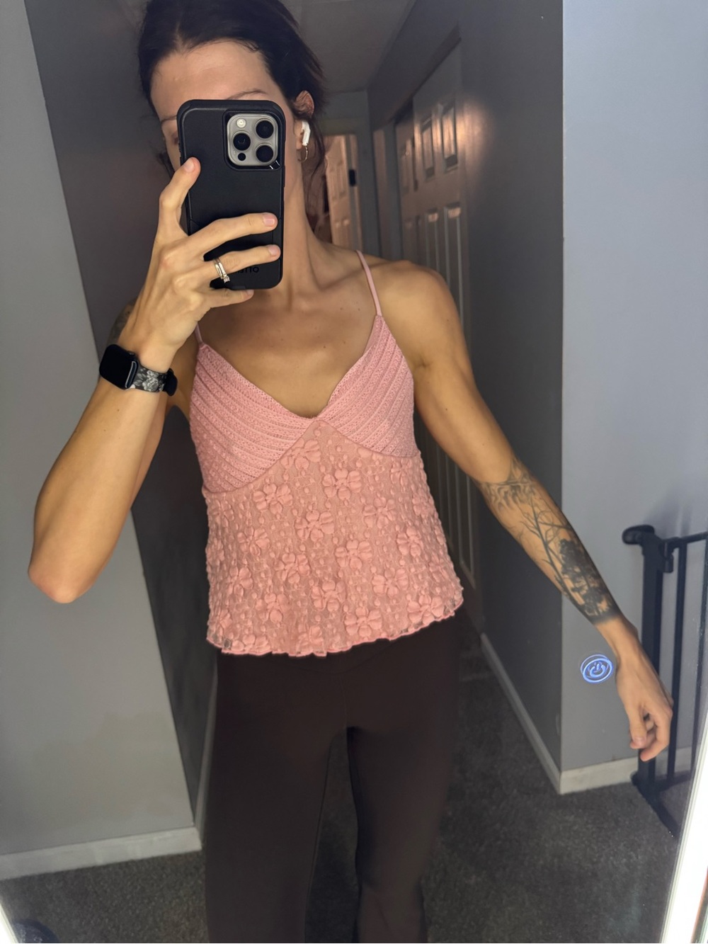 Buckle Pink Crochet Lace Cami Tank Top